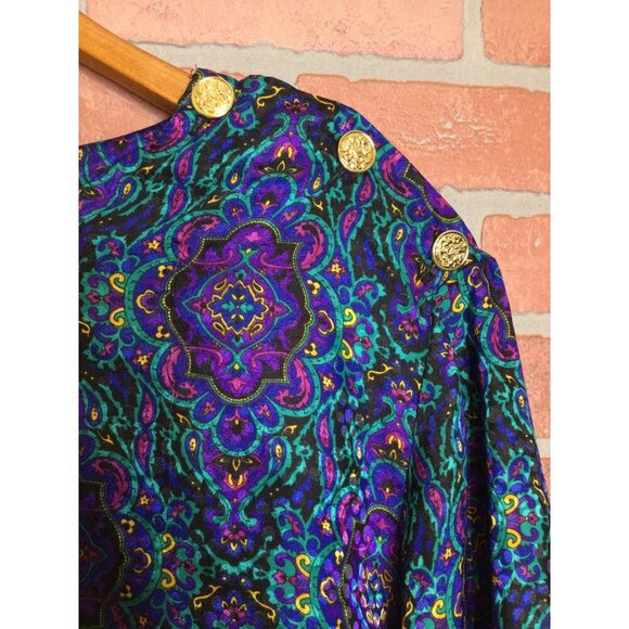 Vintage Womens Blouse Size 22W Multicolor Paisley Print Gold Button Accents Fair - Picture 2 of 7